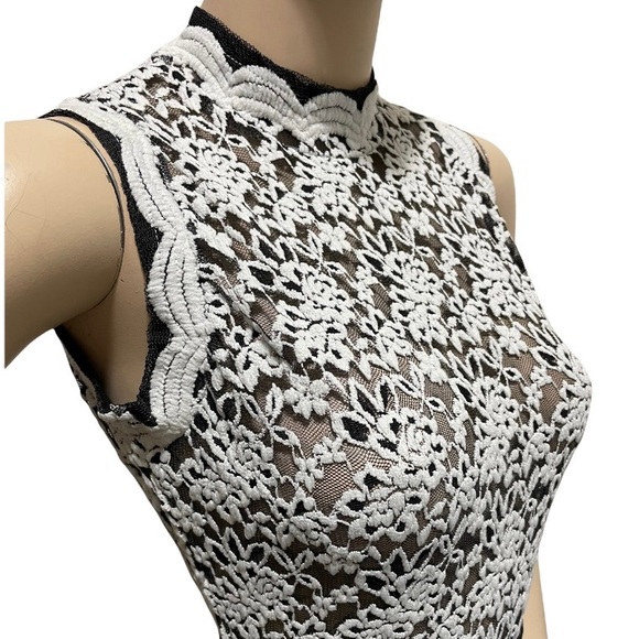 Vintage Y2K 90s French All Lace Bodysuit High Neck Lingerie Teddy Onesie Top - Picture 3 of 12